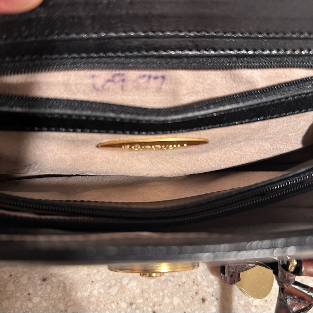 Vintage Brahmin Tuscany Collection Croc Embossed Leather Satchel Black Brown GUC - Picture 11 of 16